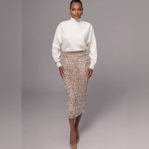 JLUXLABEL Taupe Sequin Midi Skirt
